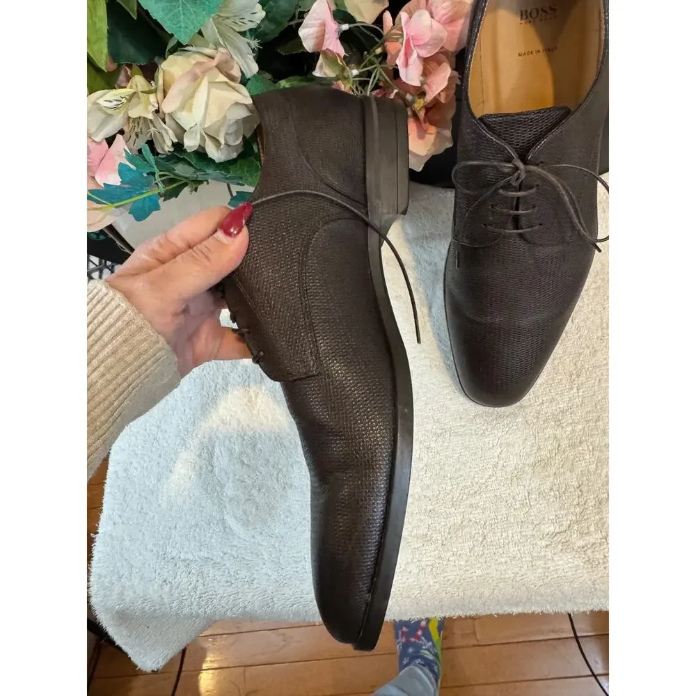 HUGO BOSS BROWN TEXTURE LEATHER SHOE OXFORD 8.5 (800THRIFTY)